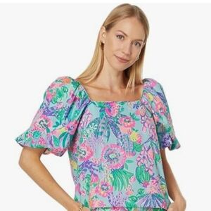 Nwt Lilly Pulitzer Lettie Short Puff Sleeve Cotton Floral M $128